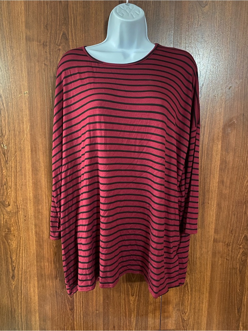 Burgundy Striped Long Sleeve Tee oversized